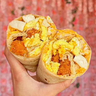 a hand holding a burrito