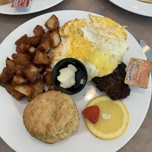 Sage biscuit platter with pancake.