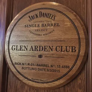 Plaque in the bar area.