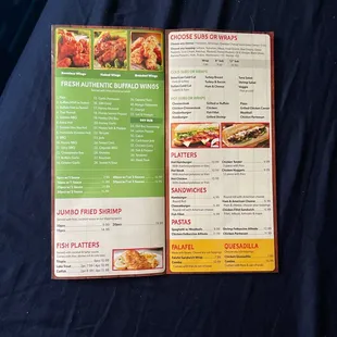 the menu and prices