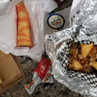a hot dog and french fries