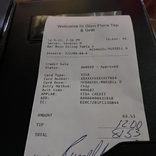 Our receipt  The prices are nice for the food