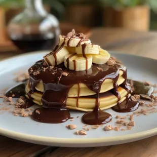 Chocolate pancakes with bananas