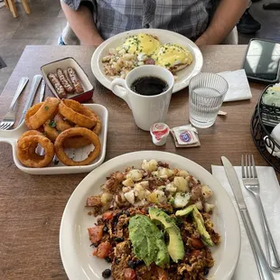 2 Piece Classic Eggs Benedict and Veggie Breakfast Burrito without the wrap (special order).