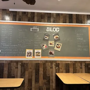 a chalkboard in a restaurant