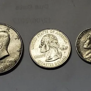 Their gimmick, if you have more than 50 cents in change they give you a 50 cent coin, how about give me a decent table.