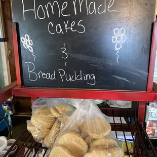 homemade cakes and bread pudding