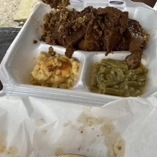 Stuffed Brisket, Rice Dressing, Green Bean Casserole, Mac n Cheese