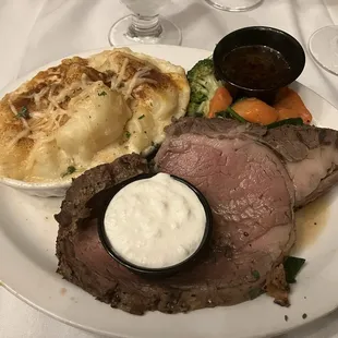 Prime Rib with scalloped potatoes and mixed veggies started