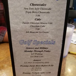 Dessert and Golf Specials