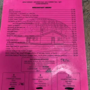 GlennO's menu. They are open seven days a week.