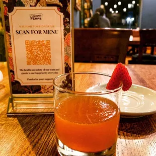 Strawberry-Basil Martini in rocks glass (because I asked).