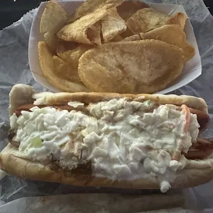 Hotdog all the way with house chips