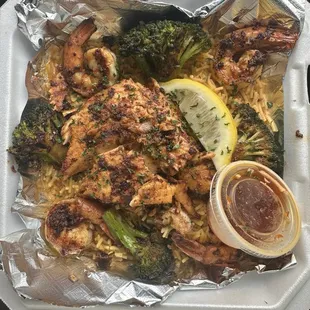Salmon with Shrimp Basket