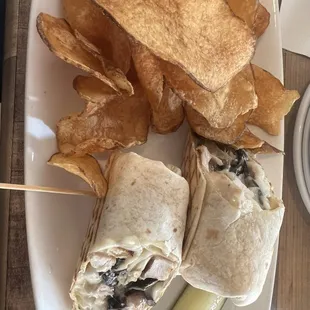 Grilled Chicken Portobello Wrap with house chips