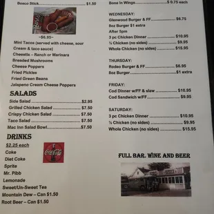 the menu of the restaurant