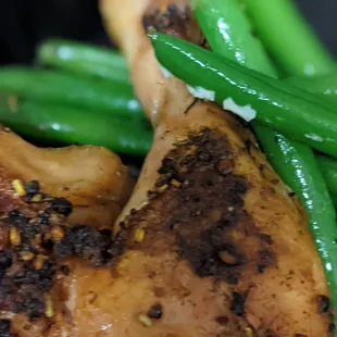 Rotisserie chicken with a side of green beans