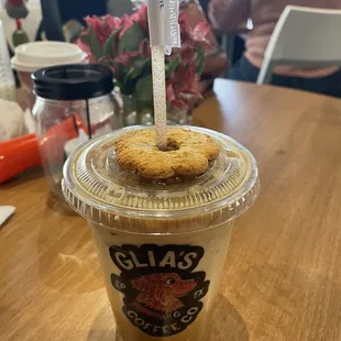 My medium horchata latte with oat milk AND a cookie bonus to all drinks!