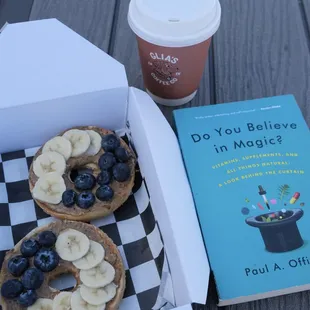 a box of donuts and a book