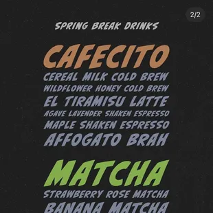 spring break drink menu