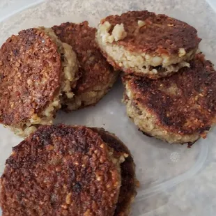 a plate of crab cakes