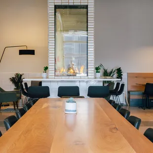 a long table with chairs