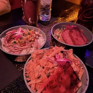 Grilled Watermelon salad , pork bowl , spam fried rice