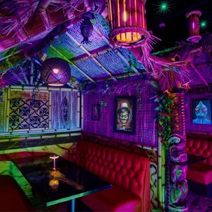 Get cozy and unwind in one of our unique Tiki Huts.