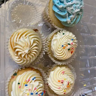 Top left - banana foster  Bottom left - birthday cake  Top right - coconut  Middle right and bottom right - birthday cake