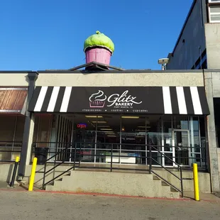 a cupcake on top of a building