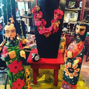 Holy Santos flanking a Turkish Oya tatted necklace
