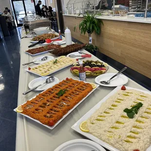 a long table of food