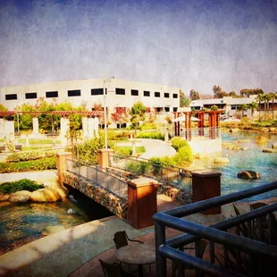 a view of a restaurant and a river