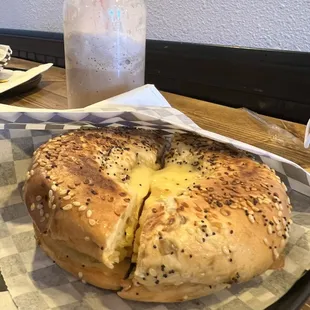Everything bagel and mocha frappe