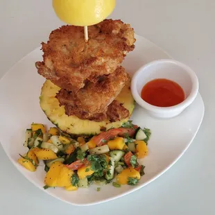 Islander chicken Camelot with mango salsa