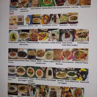 Pictures of various dishes being offered.  See all the International variety?