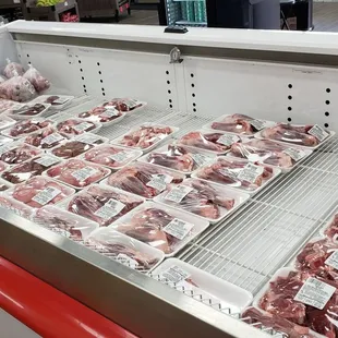 meat on display in freezer