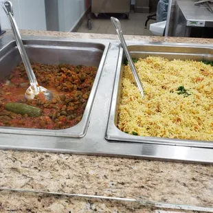 two serving trays of food