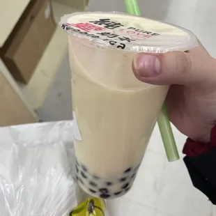 Banana milk tea from pure love bubble tea