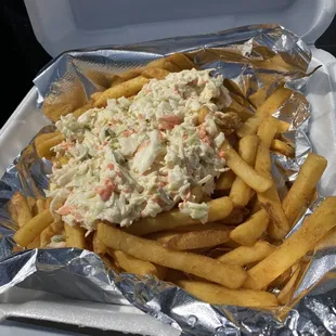french fries and coleslaw
