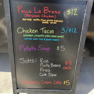 a menu on a blackboard