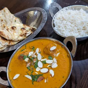 Malai Kofta with Rice and Garlic Naan