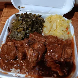 Oxtail rice greens cabbage