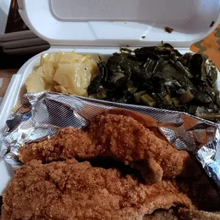 Catfish greens cabbage