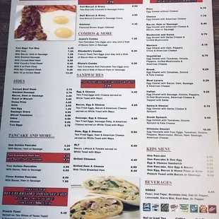 the menu for the restaurant