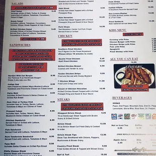the menu of the restaurant