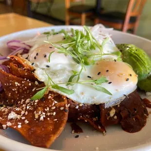 Chilaquiles with mole sauce. I die