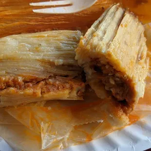 Close up of the pork tamale
