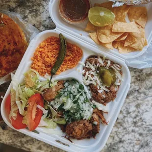 Carnitas combo (1/2 lb of meat, 8 tortillas, rice, beans &amp; salad) / $12 (delivery pricing)