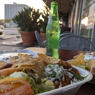 Chili rellenos plate and a Sprite.